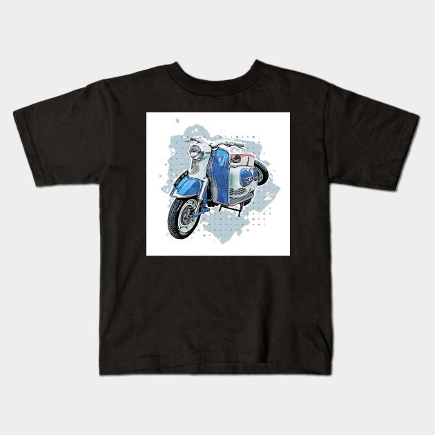 Motorcycle in blue Kids T-Shirt by Montanescu